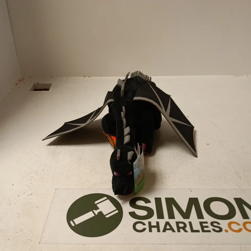 Black dragon plush toy with grey wing panels - soft toy