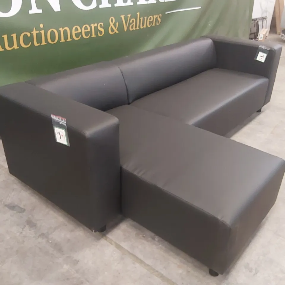 CLARKE LEFT HAND CORNER FAUX LEATHER CHAISE SOFA - BLACK RRP £599