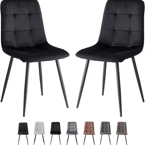 BOXED SET OF 2 DINING CHAIRS WITH VELVET UPHOLSTERED SEAT - BLACK