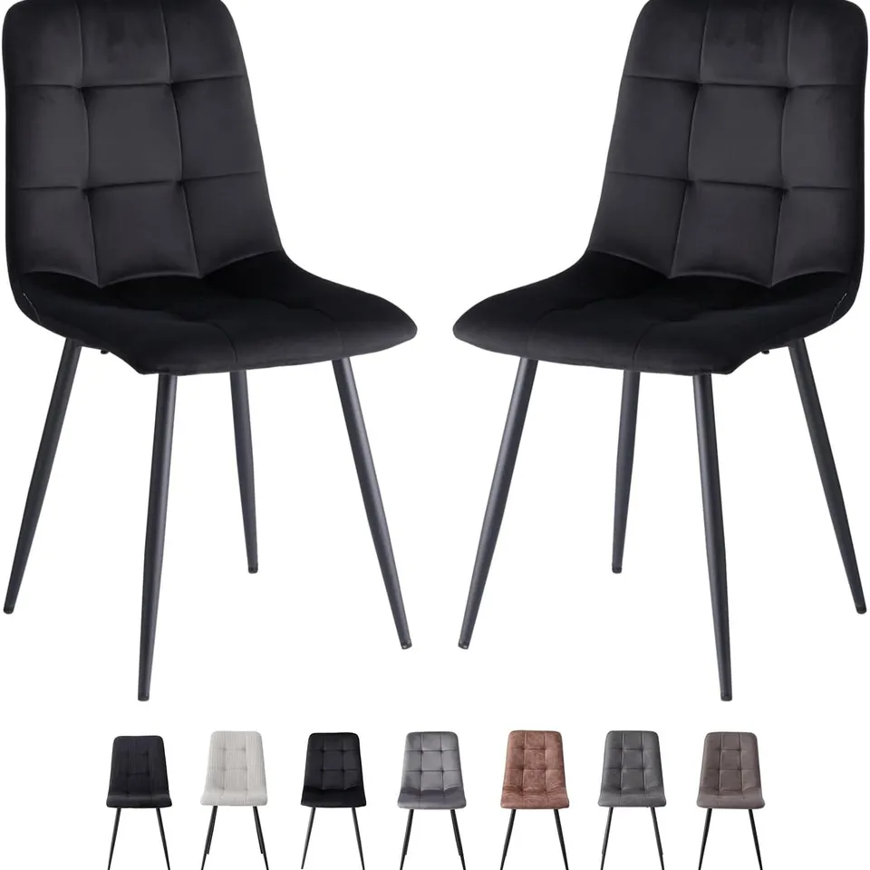 BOXED SET OF 2 DINING CHAIRS WITH VELVET UPHOLSTERED SEAT - BLACK