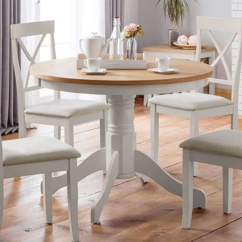 BOXED JULIAN BOWEN DAVENPORT ROUND PEDESTAL TABLE - OAK/ELEPHANT GREY (2 BOXES)