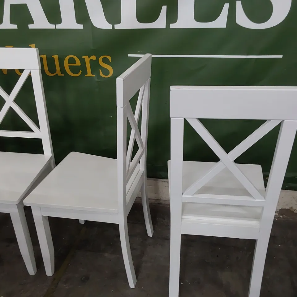 SET OF SIX WHITE PAINTED WOODEN X BACK DINING CHAIRS