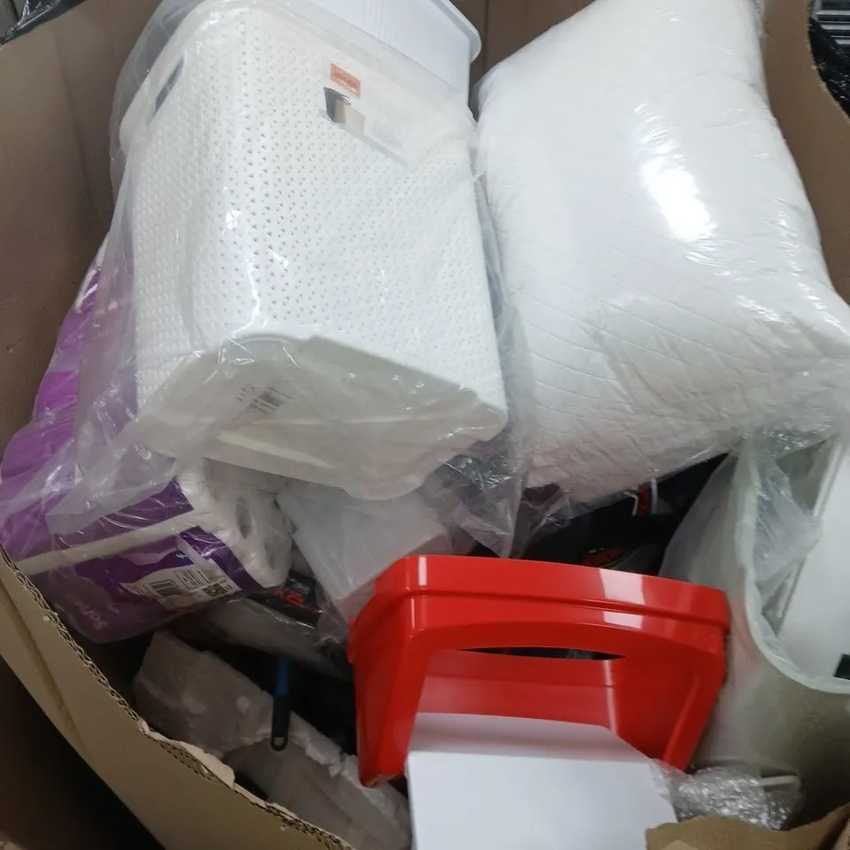 PALLET OF APPROXIMATELY 15 ASSORTED HOUSEHOLD ITEMS TO INCLUDE EXERCISE BIKE, TOILET ROLL, ETC.