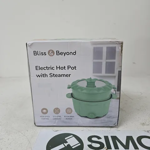 BLISS & BEYOND ELECTRIC HOT POT WITH STEAMER, 2.5 L, 800W – BOXED