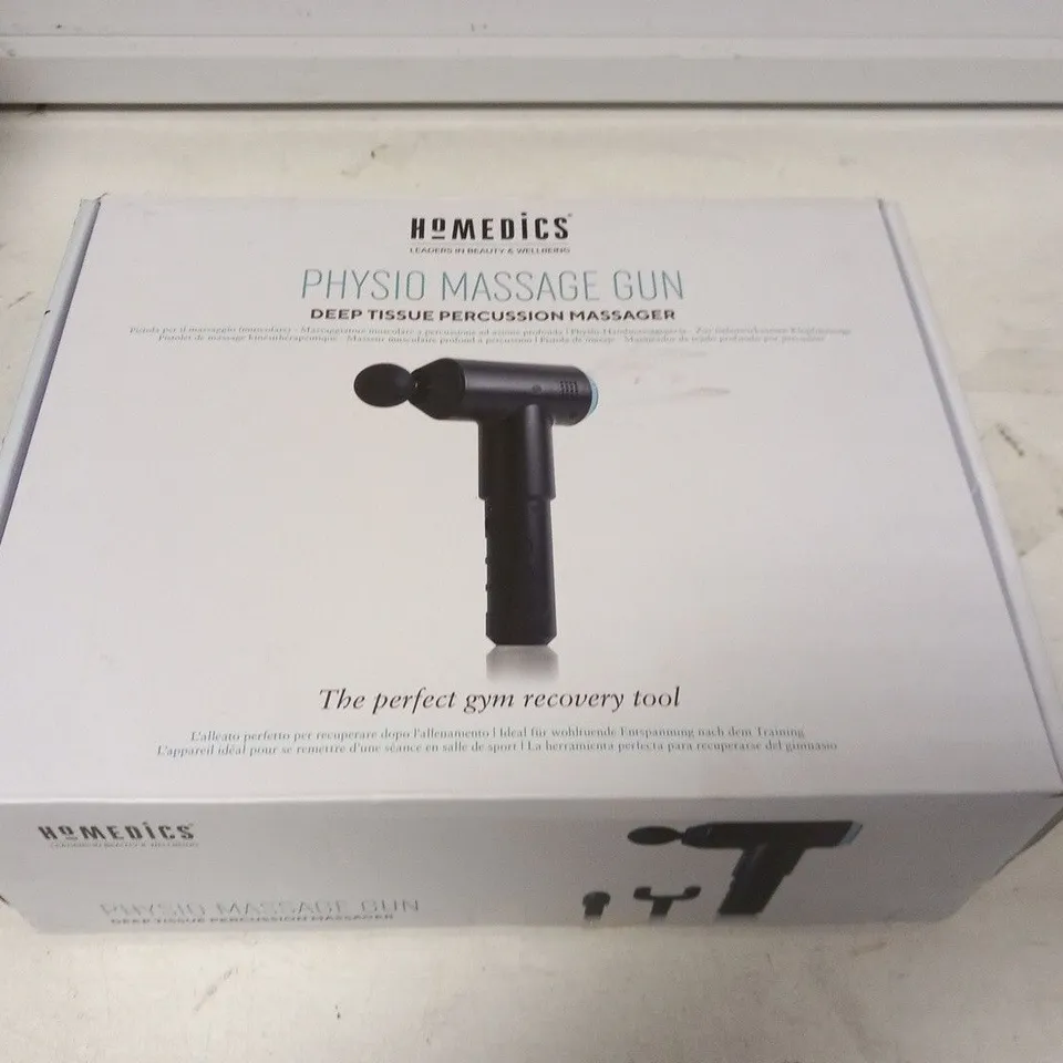BOXED HOMEDICS PHYSIO MASSAGE GUN DEEP TISSUE PERCUSSION MASSAGER