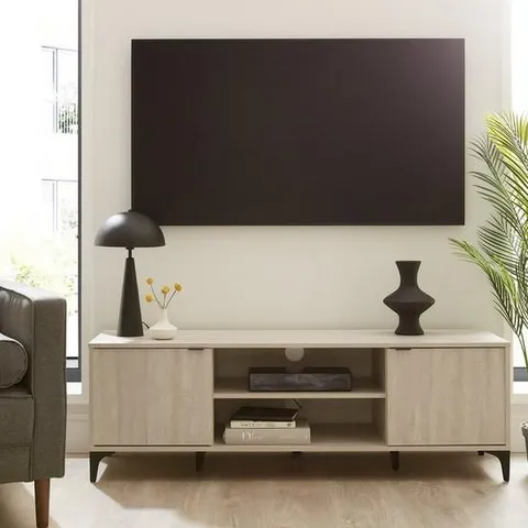 BOXED WAKEFIELD 2 DOOR TV UNIT - GREY/OAK (1 BOX) - COLLECTION ONLY