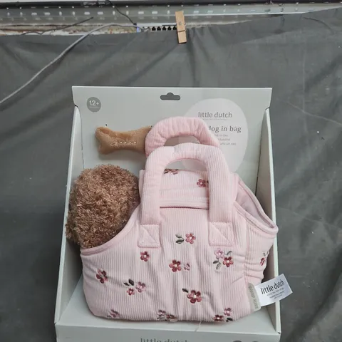LITTLE DUTCH DOG IN BAG PINK PLUSH TOY