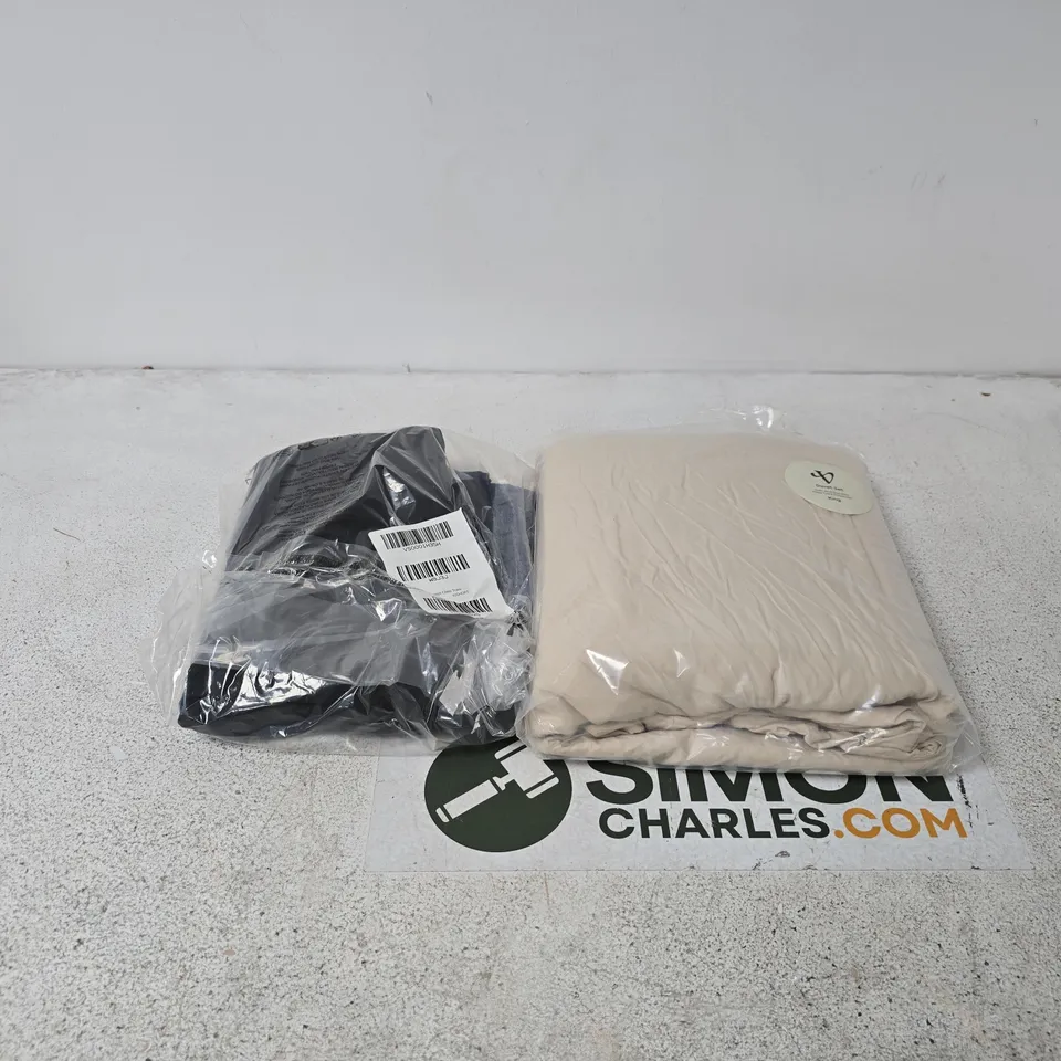 BOX OF APPROXIMATELY 15 ASSORTED HOUSEHOLD ITEMS TO INCLUDE TROUSERS, BEDDING ETC