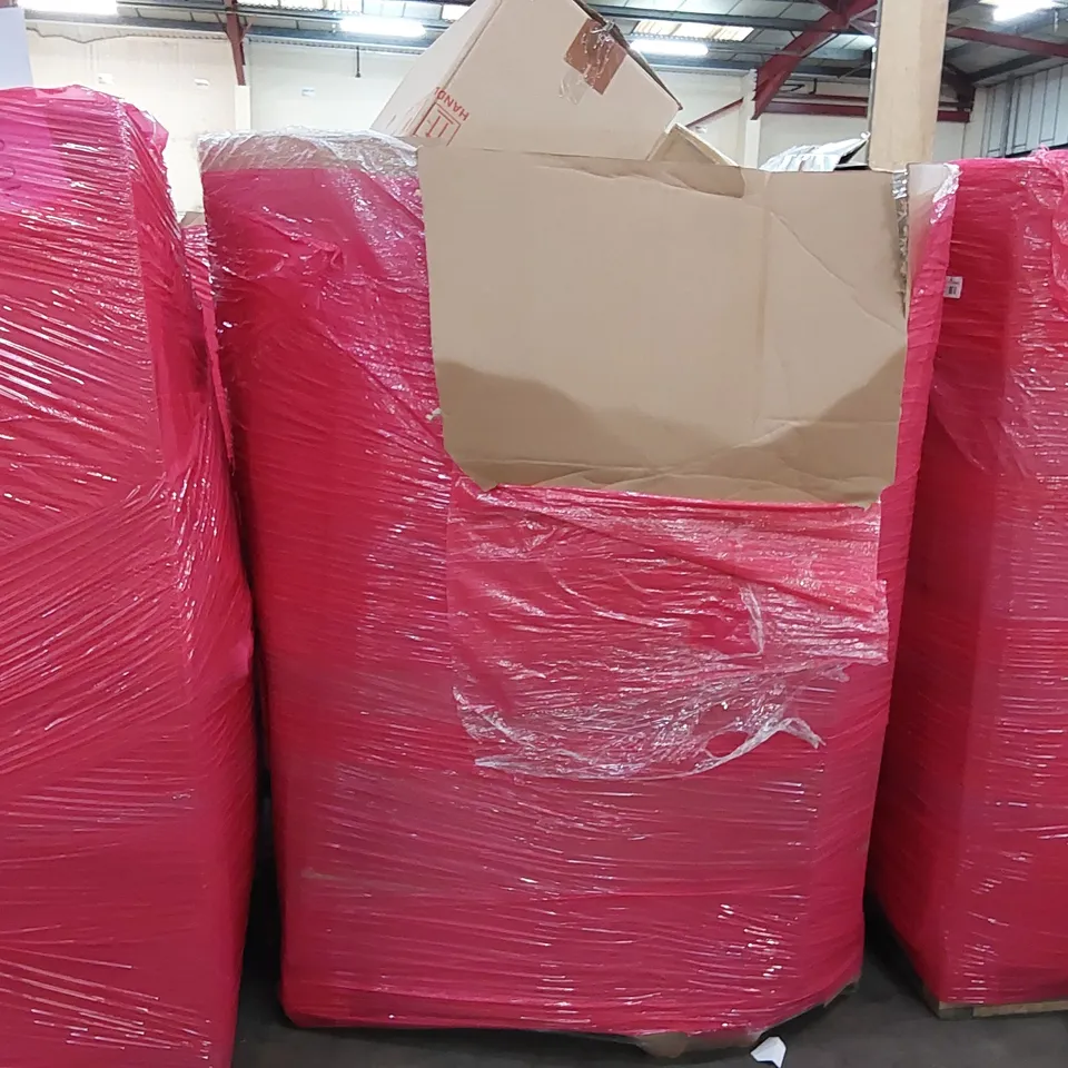 PALLET OF ASSORTED CONSUMER GOODS AND FURNITURE PRODUCTS TO INCLUDE; ALPHA CAMP MOON CAMPING CHAIR, ELECTRIC POTATO PEELER, TECH BREAK SAFE, DIGITAL MEASURING WHEEL, AIR COOLER, COMFORT CUSHION ECT.