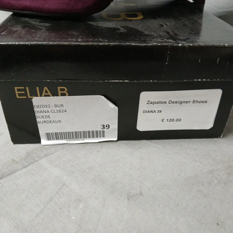 ELIA B LONDON DIANA BURGUNDY SUEDE HIGH HEEL SHOES, UK 6 (EU 39)