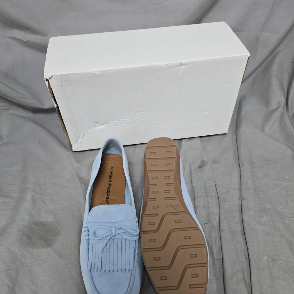 HUSH PUPPIES LIGHT BLUE SUEDE TASSEL LOAFERS – WOMEN'S SHOES  - UK SIZE 9 
