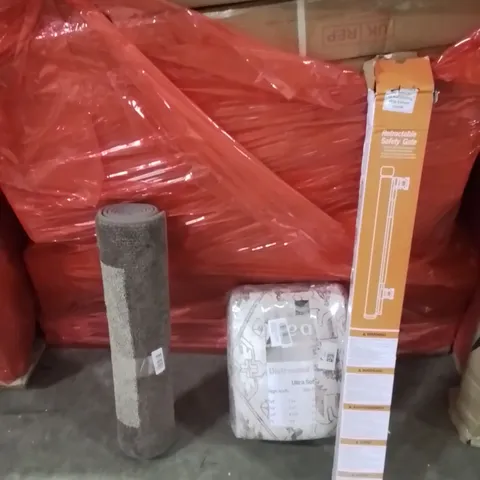 PALLET OF ASSORTED HOUSEHOLD GOODS AND PRODUCTS TO INCLUDE;MAT,BLANKET,RETRACTABLE SAFETY GATE