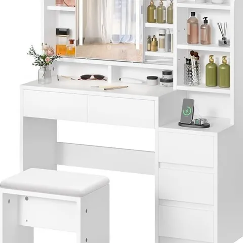 BOXED DRESSING TABLE WITH MIRROR, MODERN VANITY TABLE (1 BOX)