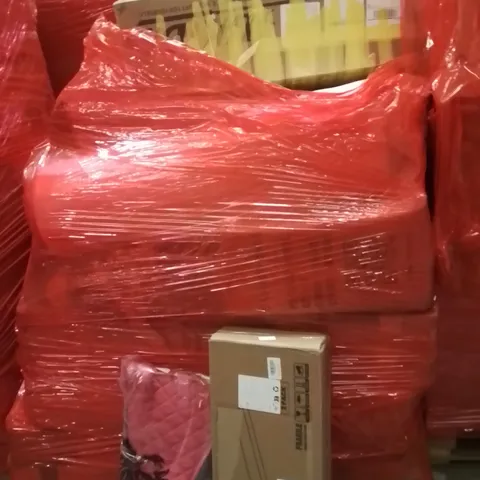 PALLET OF ASSORTED HOUSEHOLD GOODS AND PRODUCTS TO INCLUDE;FLOATING SHELVES,SADDLE PAD,MATTRESS