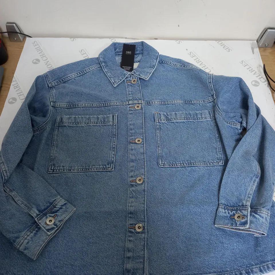 M&S BUTTON LONG SLEEVE DENIM JACKET TOP IN BLUE - LARGE