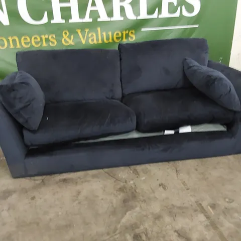 DESIGNER 2 SEATER NAVY BLUE FABRIC SOFA 
