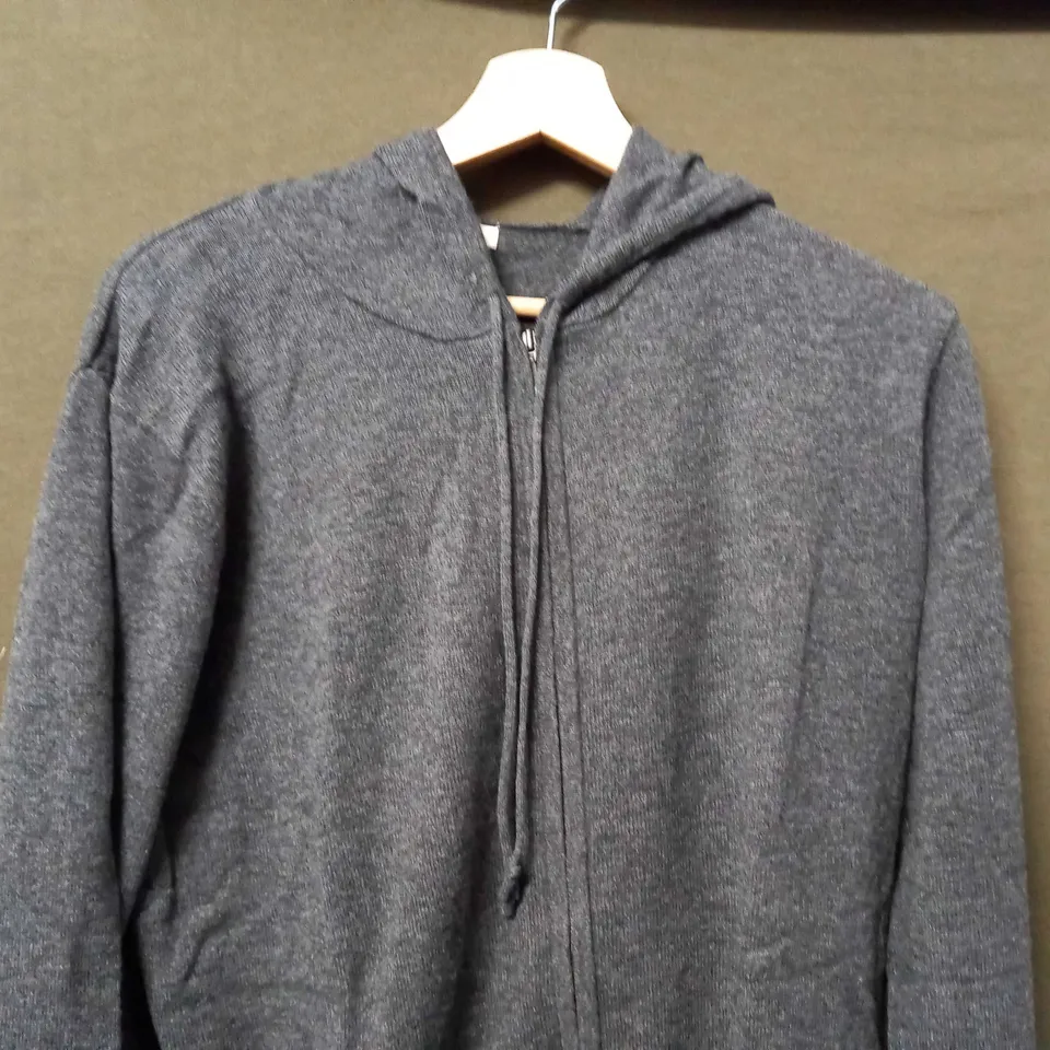 WOOLOVERS CASHMERE & MERINO LUXE LOUNGE HOODIE IN DARK CHARCOAL - LARGE