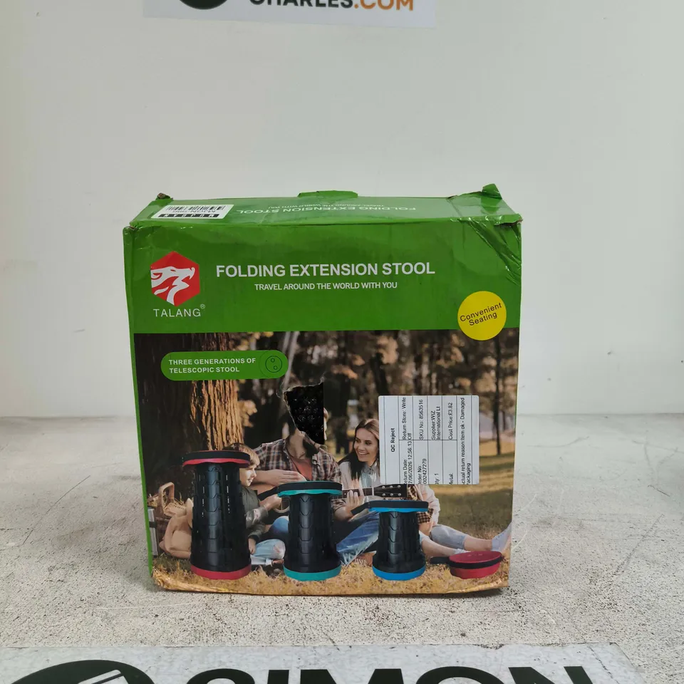 BOX OF APPROXIMATELY 10 ASSORTED ITEMS INCLUDING BUBBLE TORCH GARDEN LAMP, FOLDING EXTENSION STOOL AND BLISS AND BEYOND MULTI DEVICE POWER SOCKET