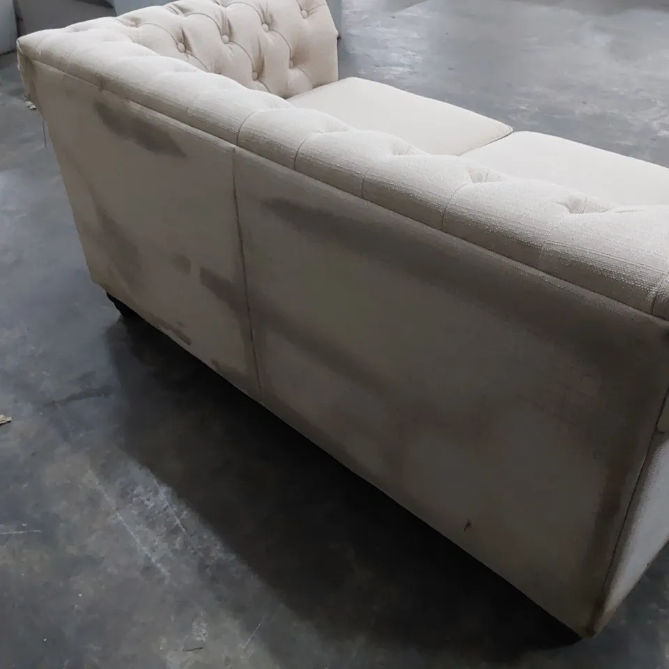 DESIGNER CHESTERFIELD TWO SEATER SOFA NATURAL FABRIC 
