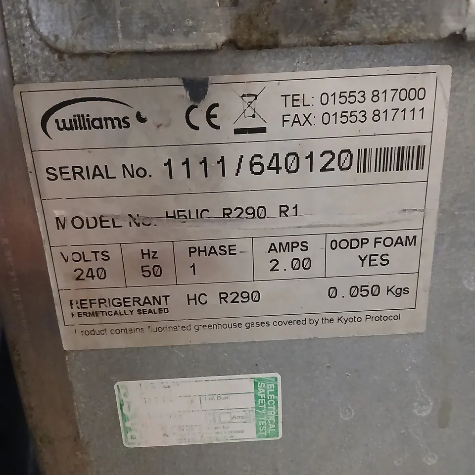 WILLIAMS COMMERCIAL REFRIGERATOR – MODEL H5UC R290 R290 R1, 240V, 50HZ, 1 PHASE
