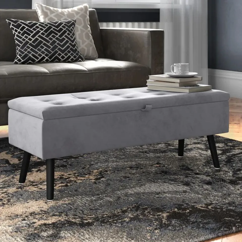 BOXED DANTE 108CM WIDE VELVET RECTANGULAR FOOTSTOOL 