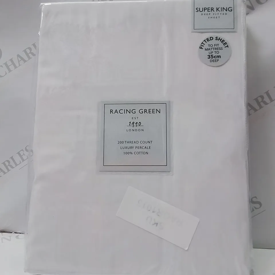BRAND NEW RACING GREEN SUPER KINGSIZE DEEP FITTED SHEET -WHITE-