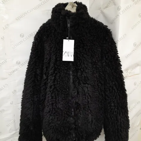 ZARA FURRY COAT IN BLACK SIZE M