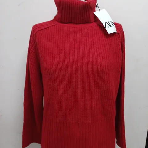 ZARA RED TURTLE NECK JUMPER - SIZE SMALL