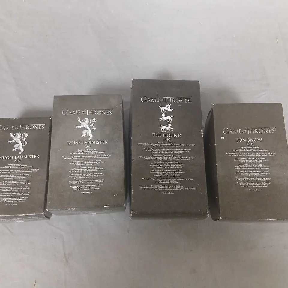 GAME OF THRONES FIGURINES SET OF 4 – TYRION LANNISTER, JAIME LANNISTER, THE HOUND & JON SNOW (BOXED)