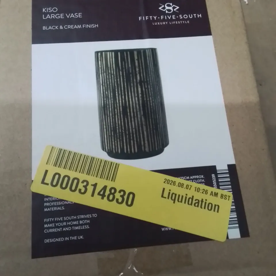 BOXED KISO LARGE TABLE VASE BLACK AND CREAM FINISH 