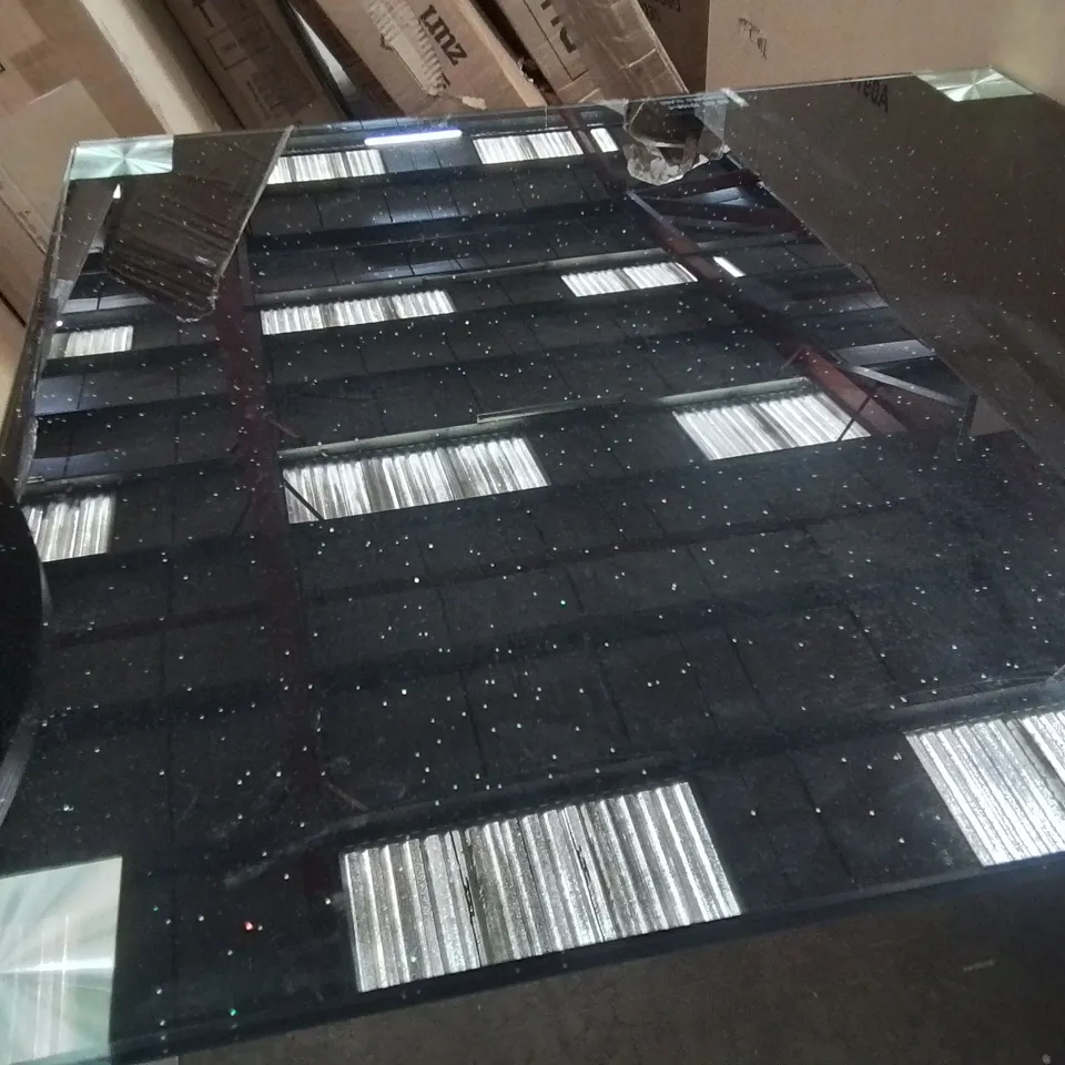 STYLISH MODERN BLACK GLITTER GLASS COFFEE TABLE