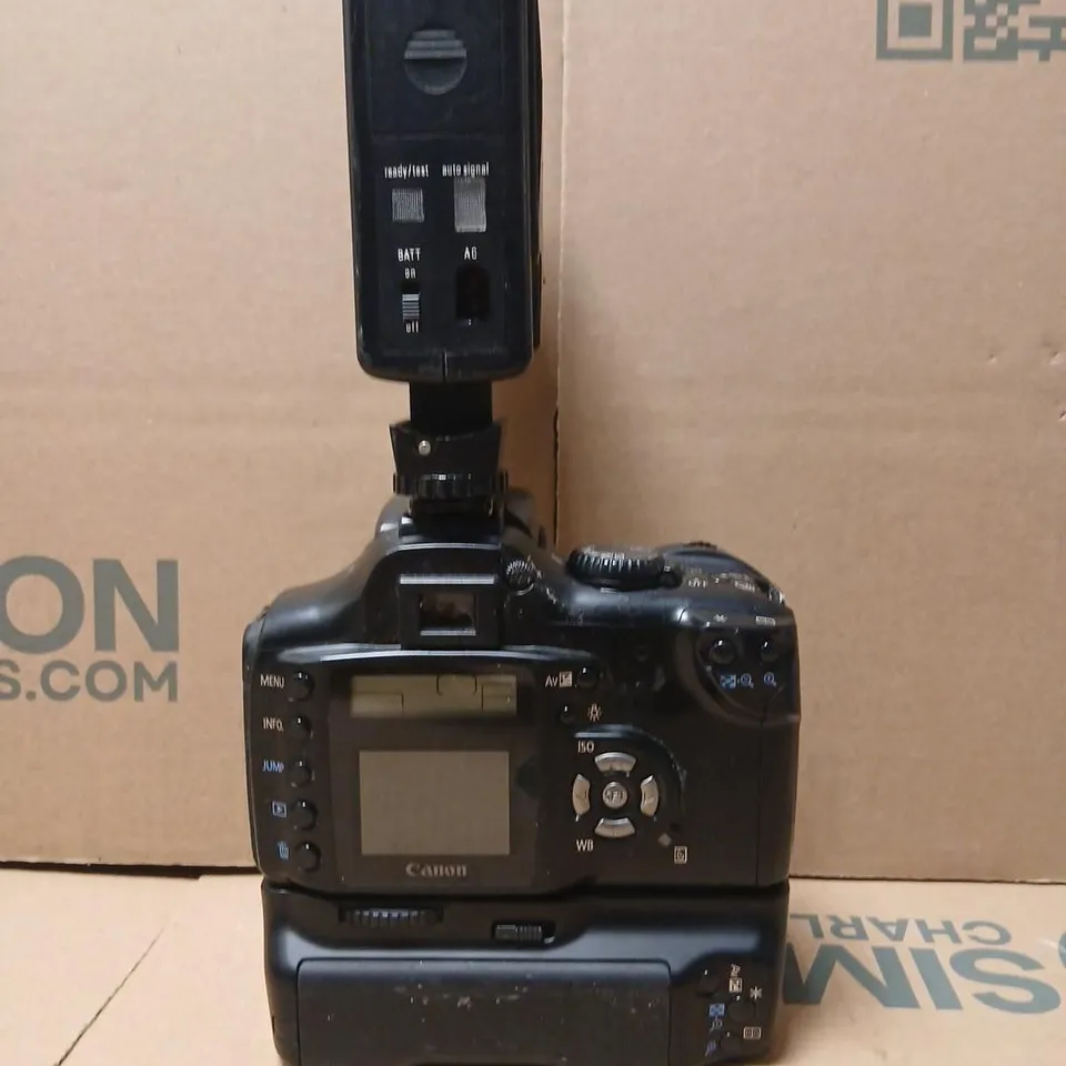 CANON EOS 300D DIGITAL SLR WITH BG-E1 BATTERY GRIP AND SUNPAK AUTO 28SR FLASH