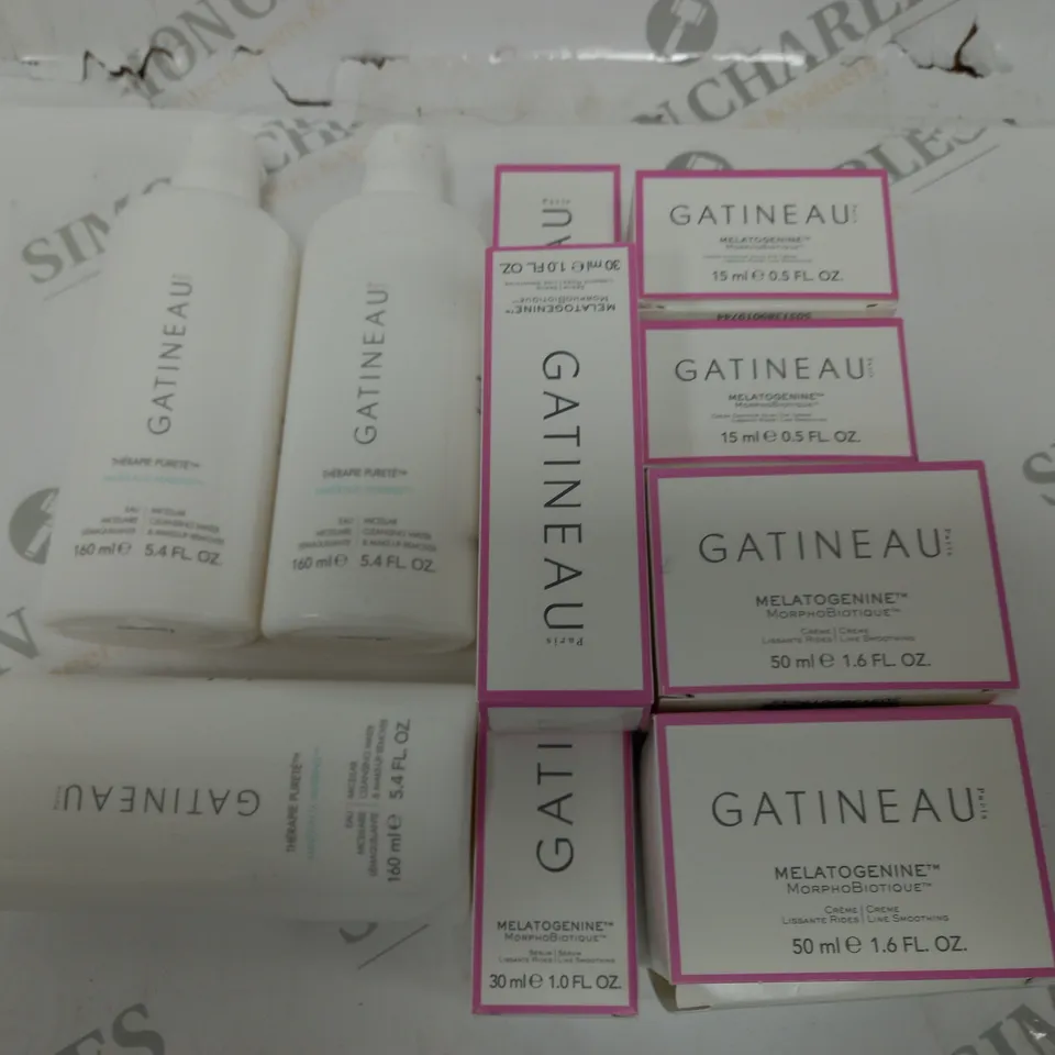 LOT OF 10 GATINEAU BEAUTY ITEMS TO INCLUDE CLEANSING WATER AND SMOOTHING CREAM