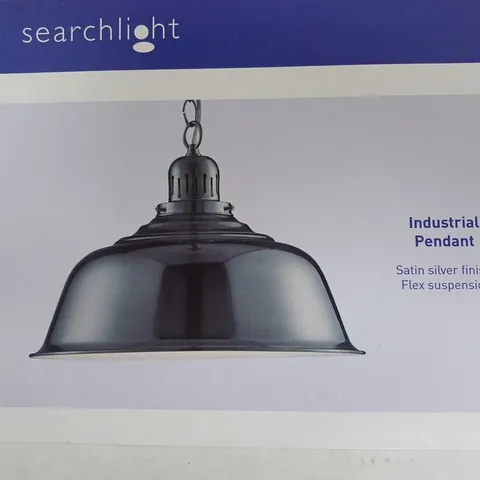 BOXED SEARCHLIGHT INDUSTRIAL PENDANT IN SATIN SILVER SHADE