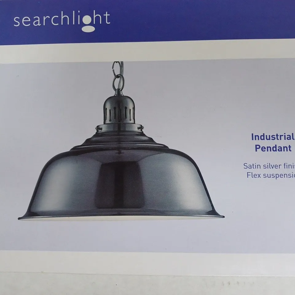 BOXED SEARCHLIGHT INDUSTRIAL PENDANT IN SATIN SILVER SHADE