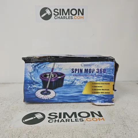 SPIN MOP 360 CLEANING SYSTEM - OPENCIRCLE, STAINLESS STEEL HANDLE, BUCKET & MOP HEADS (BOXED)