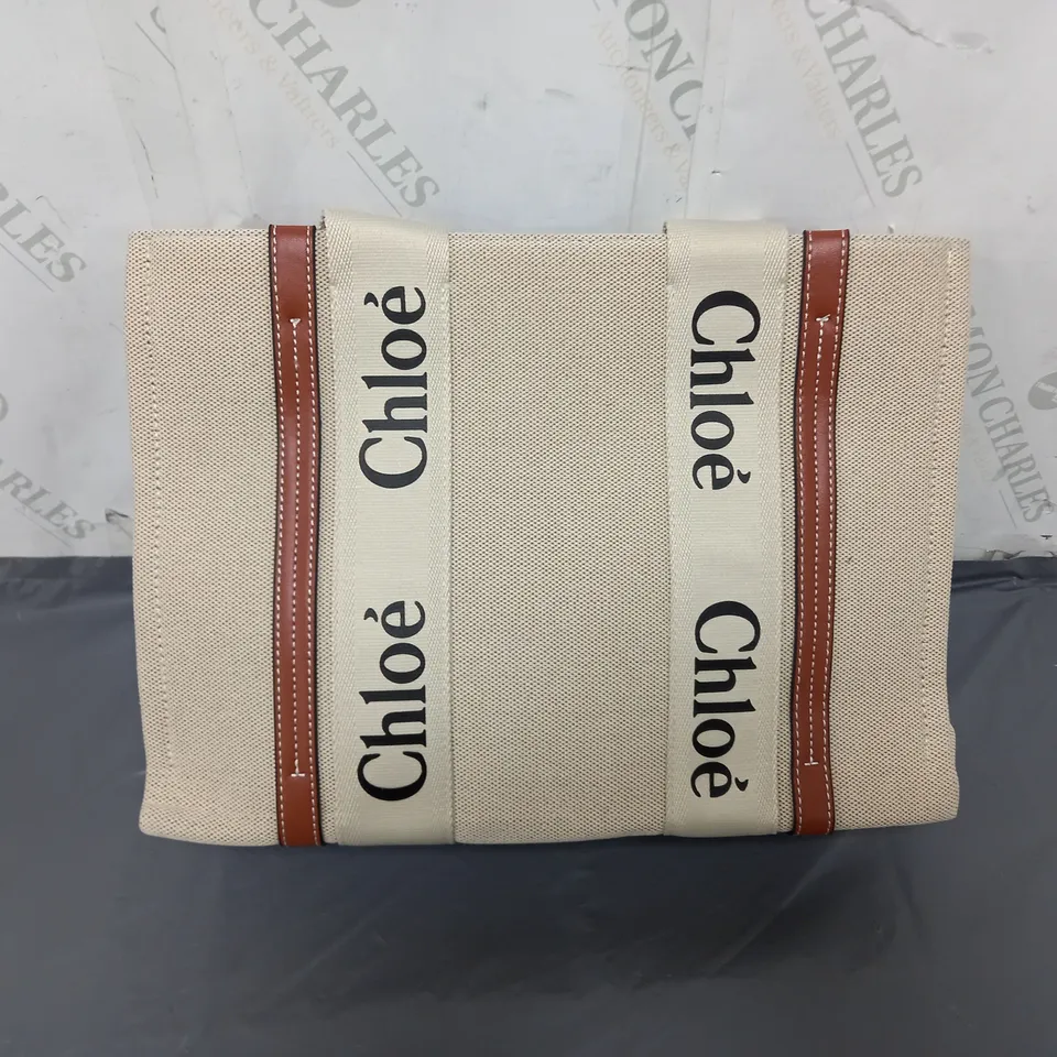 CHLOE WOODY COTTON CANVAS TOTE BAG