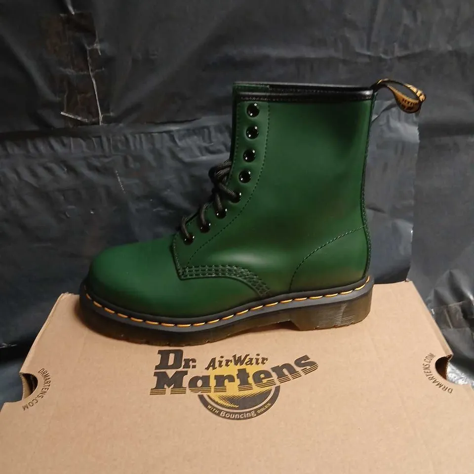 DR. MARTENS 1460 GREEN SMOOTH LEATHER BOOTS, UK4 (EU37)