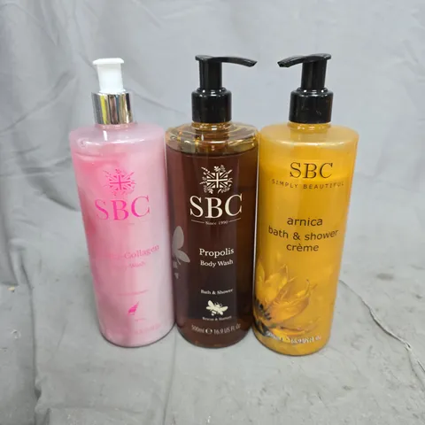 SBC BATH & BODY TRIO: PINK BIO-COLLAGEN BODY WASH, PROPOLIS BODY WASH & ARNICA BATH & SHOWER CRΓME