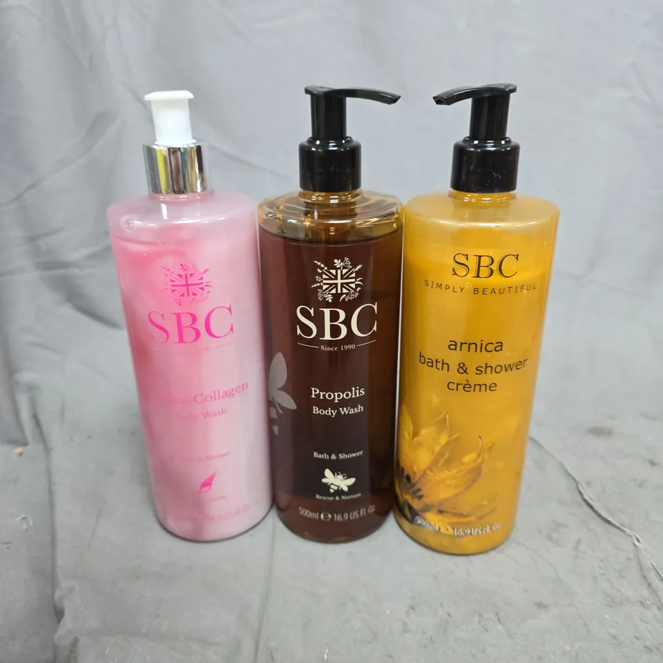 SBC BATH & BODY TRIO: PINK BIO-COLLAGEN BODY WASH, PROPOLIS BODY WASH & ARNICA BATH & SHOWER CRÈME