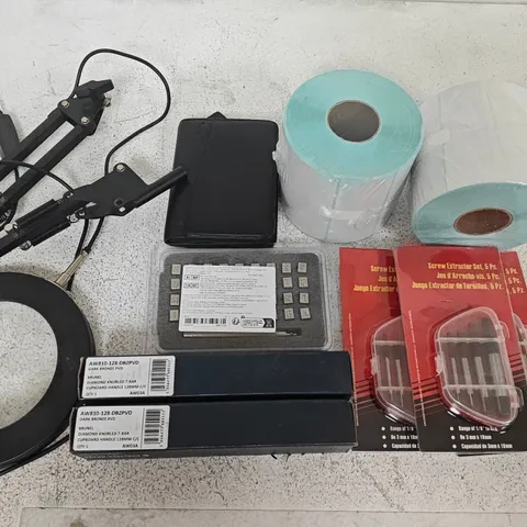 LOT OF APPROXIMATELY 17 ASSORTED HOUSEHOLD ITEMS TO INCLUDE KNURLED T-BARS, SCREW EXTRACTOR SETS AND LETTER STAMPS