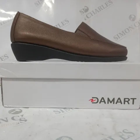 BOXED PAIR OF DAMART MOCCASIN SLIP-ON SHOES IN BRONZE UK SIZE 6