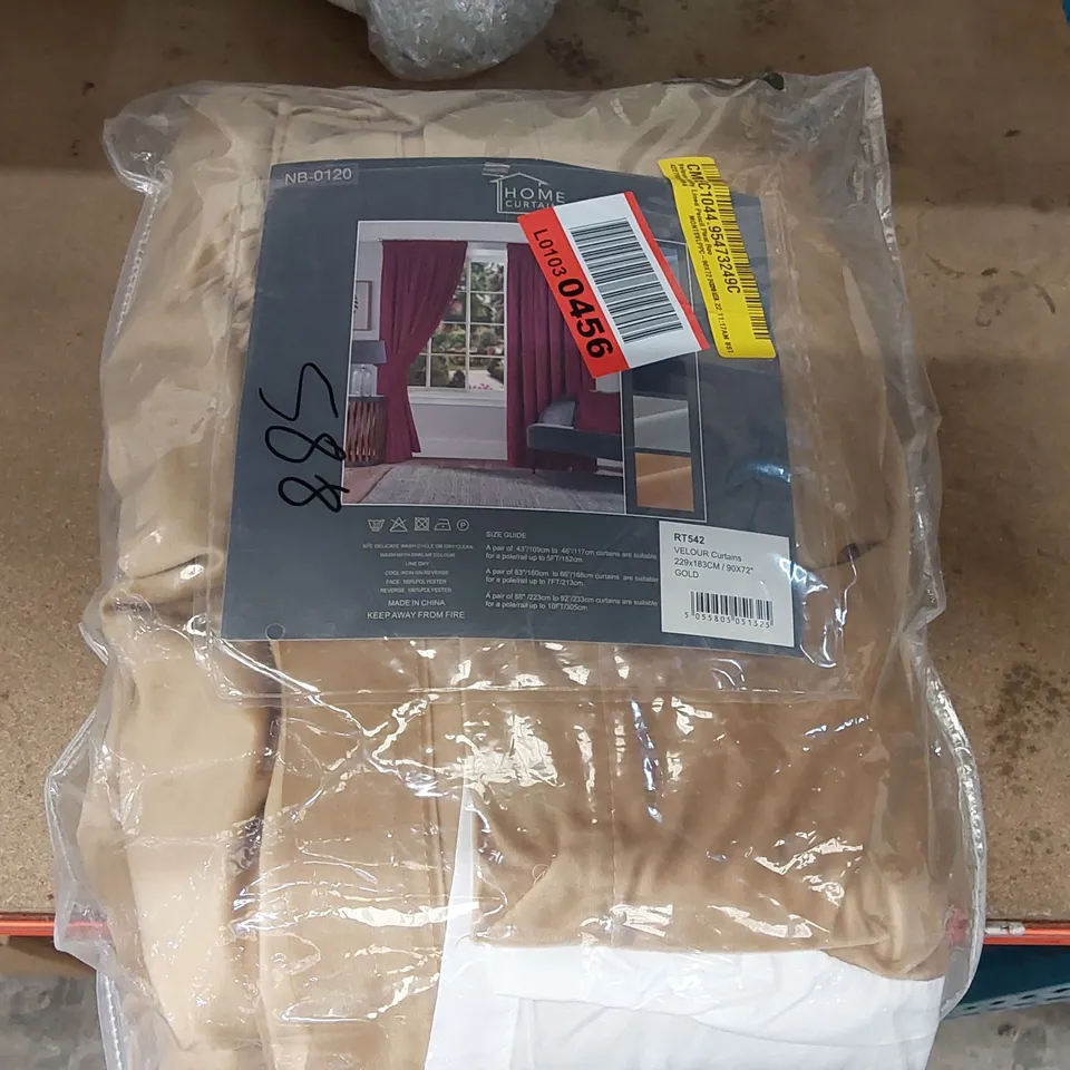 BAGGED VELOUR FULLY LINED PENCIL PLEAT ROOM DARKENING CURTAINS - GOLD // 229 X 183CM (1 ITEM)