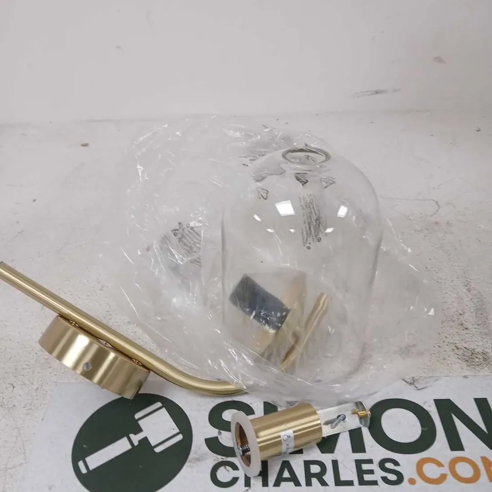 THESTIAS BRASS ARC LAMP WITH GLASS GLOBE SHADE
