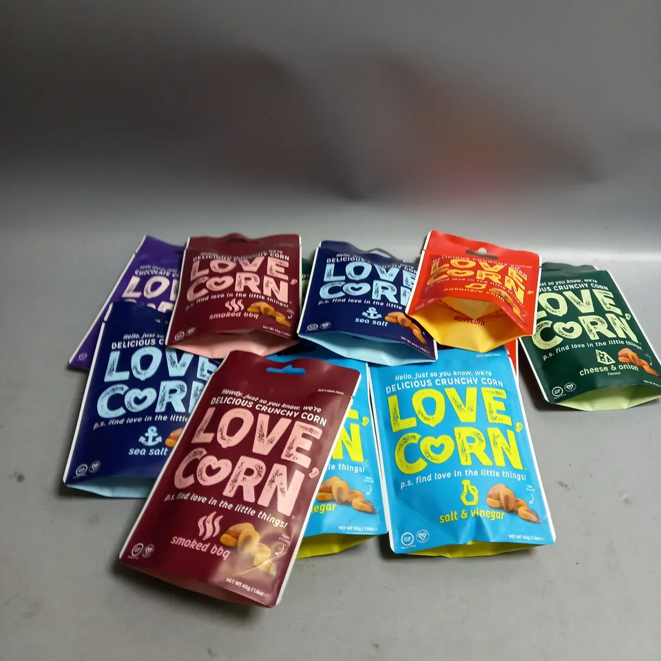 LOT OF 12 X 45G BAGS OF LOVE CORN VARIOUS FLAVOURS