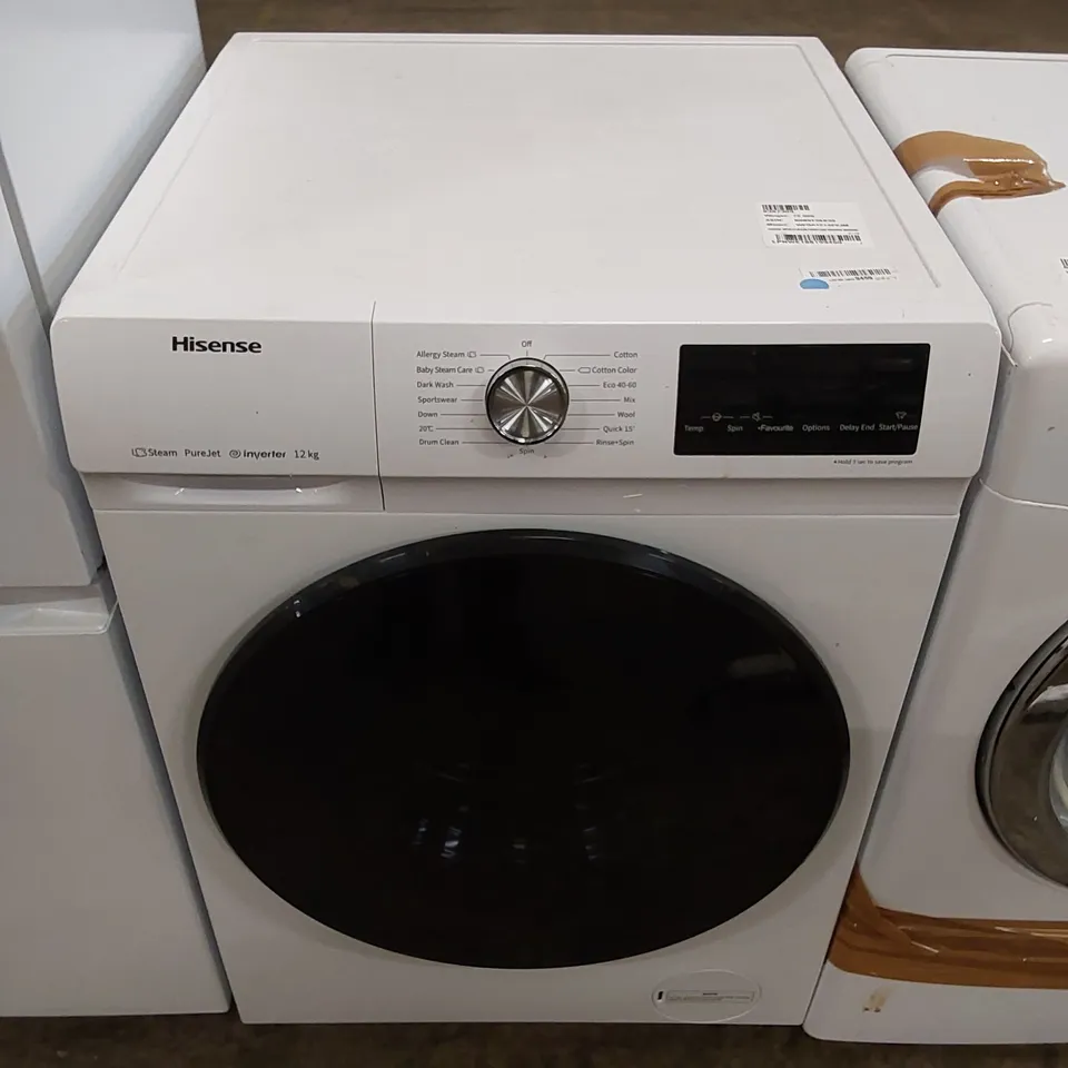HISENSE FRONT LOAD 12KG WASHING MACHINE IN WHITE, MODEL: WFQA1214EVJM