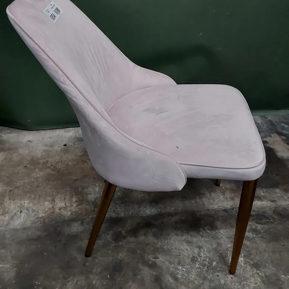 DESIGNER UPHOLSTERED CHAIR PINK PLUSH FABRIC ON GOLD LEGS