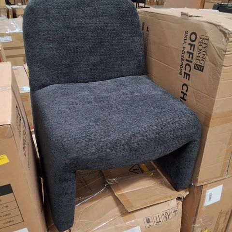 LUDWIG MODERN ACCENT BOUCLE SIDE CHAIR WITH WALNUT LEGS - BLACK