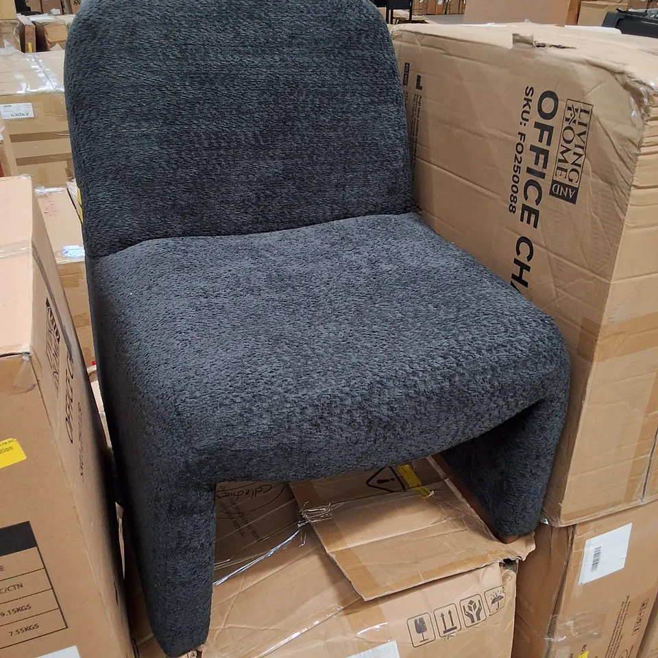 LUDWIG MODERN ACCENT BOUCLE SIDE CHAIR WITH WALNUT LEGS - BLACK