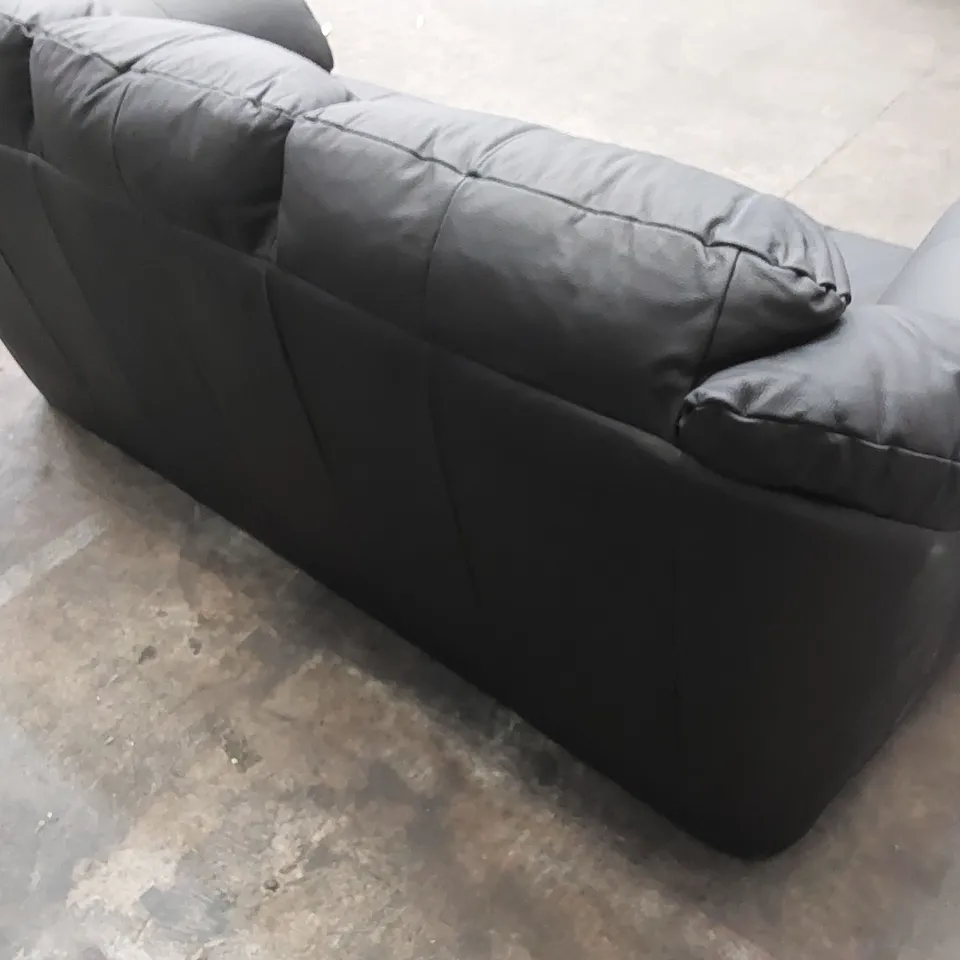 DESIGNER 3-SEATER LEATHER UPHOLSTERED SOFA - BLACK